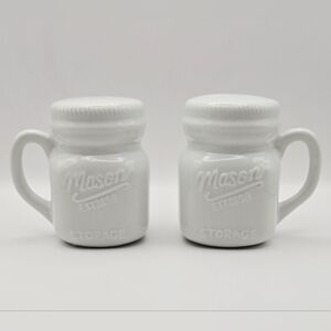 White Mason Jar Ceramic Salt & Pepper Shakers – Farmhouse Kitchen Decor